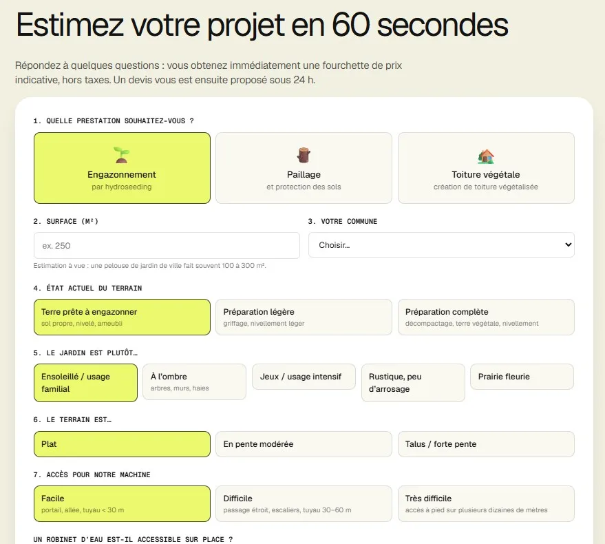 Calculateur de prix Jardin Vert
