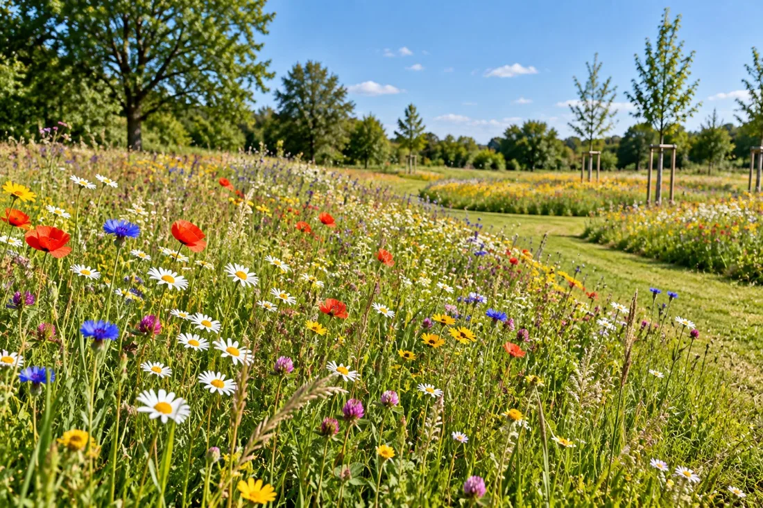 Prairie fleurie de fleurs sauvages et de graminées